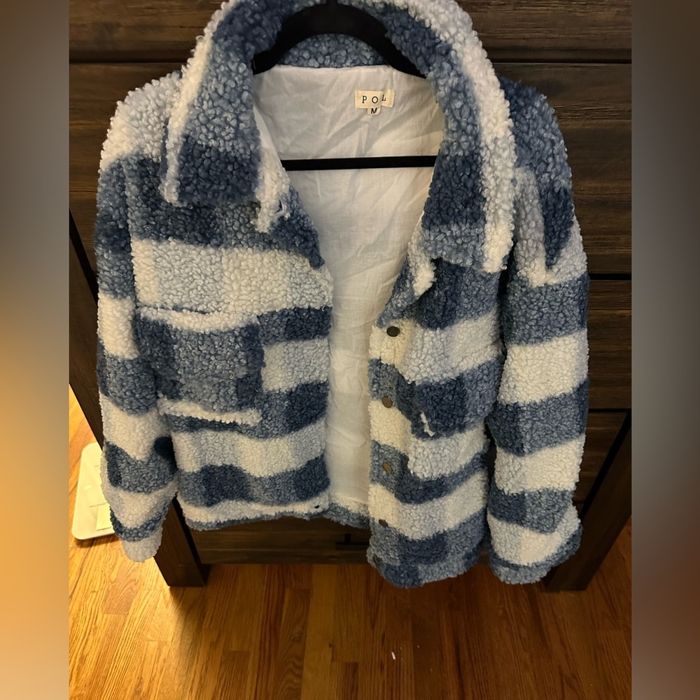 POL Cozy Blue and Cream Teddy Jacket